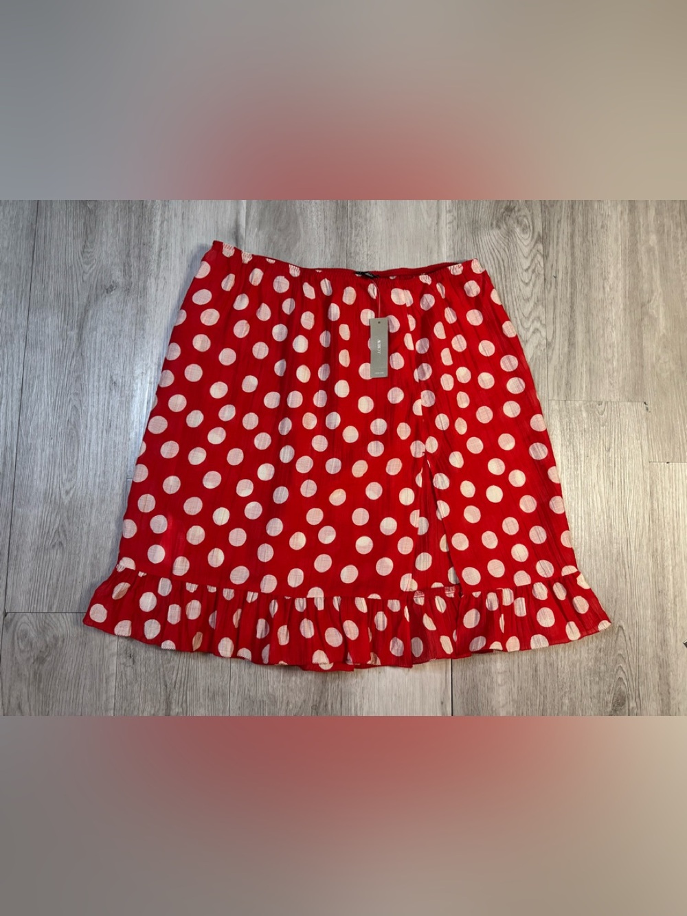 J.Crew Red White Polka Dot crinkle material sheer beach cover up skirt large NWT